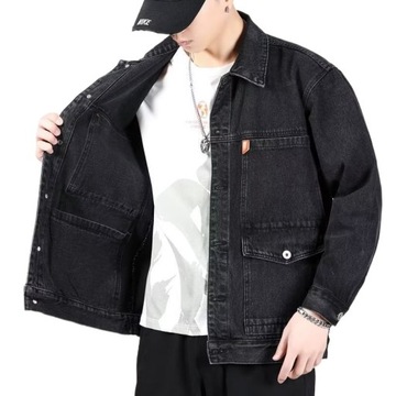 Stylowa Kurtka Dżinsowa Męska Casual Oversize Z Wieloma Kieszeniami M-5XL