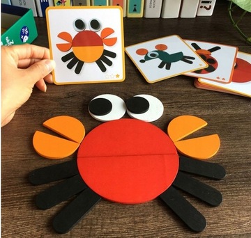 DREWNIANE PUZZLE KLOCKI UKŁADANKA MONTESSORI A2