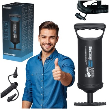POMPKA RĘCZNA BESTWAY DO MATERACA BASENU AIR HAMMER850 3 KOŃCÓWKI 30CM