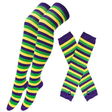 Womens Striped Thigh High Stockings Arm Sleeve