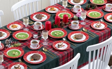 Świąteczny Zestaw Talerzy Obiadowych Boże Narodzenie 30 elementów Choinka