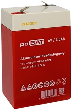 AKUMULATOR BEZOBSŁUGOWY VRLA AGM 6V 4.5Ah (wymiar 4Ah) WAGA AUTO ZABAWKA