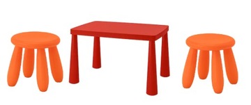 IKEA MAMMUT Stolik dziecięcy Stołek pomarańcz 2szt