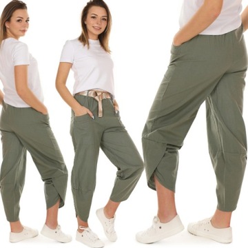 F671 Lniane SPODNIE 7/8 Tulipany