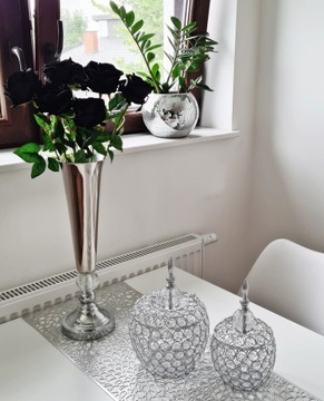 Серебряная металлическая ваза, высота 46 см, ГЛАМУР.