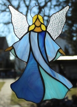 Anioł witrażowy Tiffany rozłożysty Niebieski