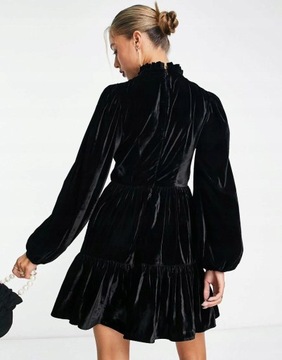 Asos Design NG3 ufc welurowa mini sukienka długi rękaw stójka falbana XXL