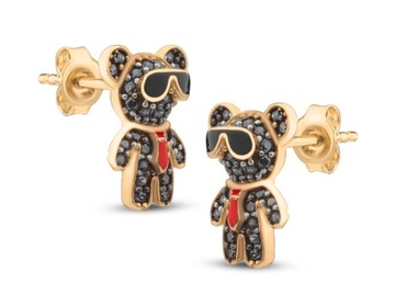 PIĘKNE ZŁOTE UNIKATOWE KOLCZYKI Z CYRKONIAMI SWAGGY TEDDY 14KT 585