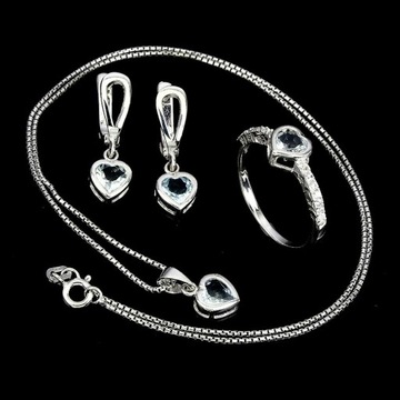 набор из серебра 925 пробы, аквамарины, цирконы, сертификат