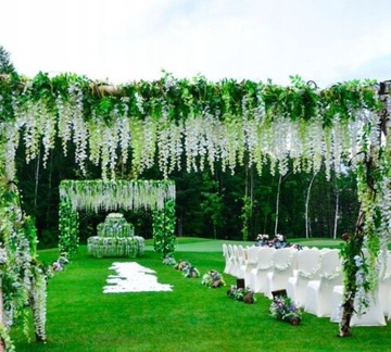 12x ПОДВЕСНАЯ ЦВЕТОЧНАЯ ГИРЛАНДРА С ГЛИЦИНИЦИЙ ИСКУССТВЕННЫЕ ЦВЕТЫ 110см БЕЛАЯ