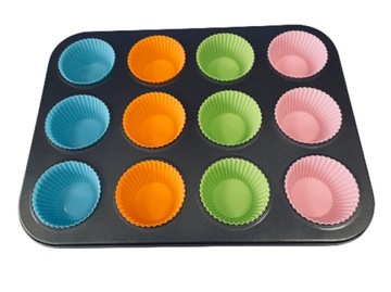 BLACHA NA MUFFINKI do PIECZENIA foremki na BABECZKI SILIKONOWE 12sztuk