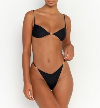 Dwuczęściowy zestaw bikini z nadrukiem w panterkę, trójkątny dekolt typu halter, wysokie wycięcie, wiązanie z boku