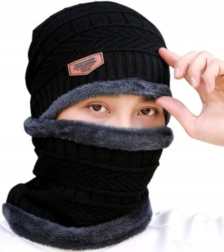 Ciepły Zimowy Komplet Czapka Komin Męski Na Zimę