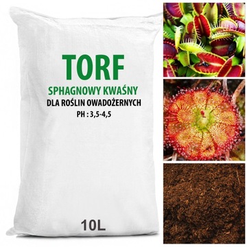 Torf Sphagnowy Spagnum Rosiczka Muchołówka 10L