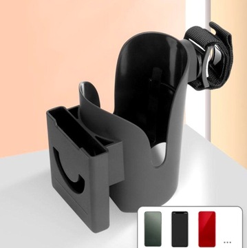 Uchwyt do wózka na butelkę bidon kubek telefon 2w1 black