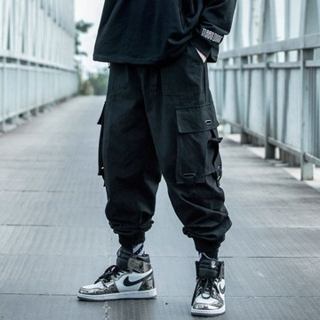 Streetwear Black Cargo Pants Mens Plus Size Hip Ho