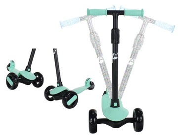 ТРЕХКОЛЕСНЫЙ СКУТЕР, БАЛЛАСТНЫЙ, СКЛАДНОЙ, СВЕТЯЩИЕСЯ КОЛЕСА, РЕГУЛИРУЕМЫЙ РУЛЕВОЙ КОЛЕСО