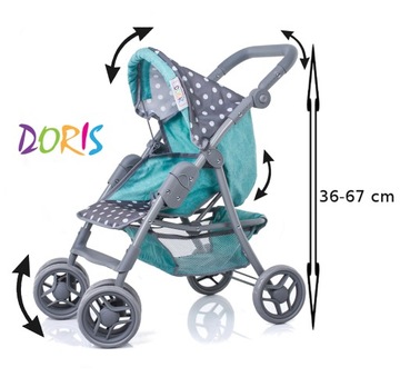 КОЛЯСКА ДЛЯ КУКОЛ Doris - БОЛЬШАЯ КОЛЯСКА, складная, регулируемая