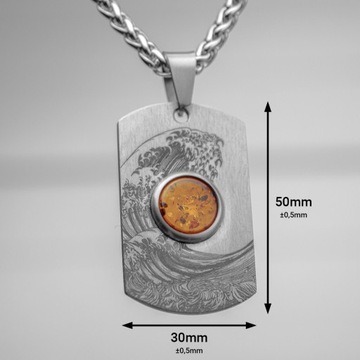 СЕРЕБРЯНЫЙ ТИТАНОВЫЙ КУЛОН ЖЕТОН WAVE XL КОНЬЯК + ЦЕПЬ И КОРОБКА