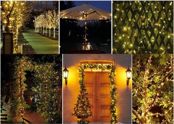 LAMPKI CHOINKOWE LED 100 BIAŁE CIEPŁE 6 m ŁĄCZENIE