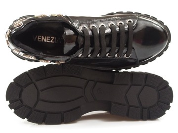 Czarne półbuty damskie Venezia skórzane buty