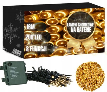 LAMPKI CHOINKOWE NA BATERIE 200 LED 16m Zewnętrzne Timer IP44