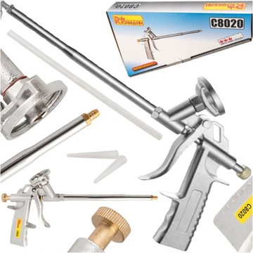 PISTOLET DO PIANKI PIANY MONTAŻOWEJ METALOWY NIKIEL 2 KOŃCÓWKI WĘŻYK 20 CM