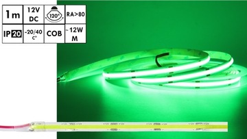 Неоновая светодиодная лента COB 12В ЗЕЛЕНАЯ 1м Однородная