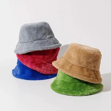 Kolory kapelusz typu Bucket ze sztucznego futra królika zagęścić