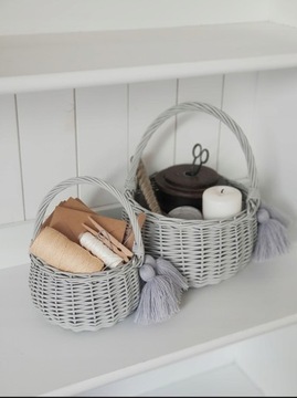 МАЛЕНЬКАЯ СВЕТЛО-СЕРАЯ ПАСХАЛЬНАЯ ПЛЕТЕНАЯ КОРЗИНКА
