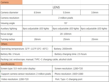 LONGCAN 5-дюймовый эндоскоп HPS с экраном 8,5 мм. Одна камера.