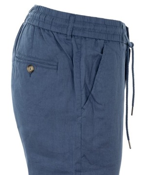 Spodnie męskie letnie 100% lniane na gumce-wiązane niebieskie W46