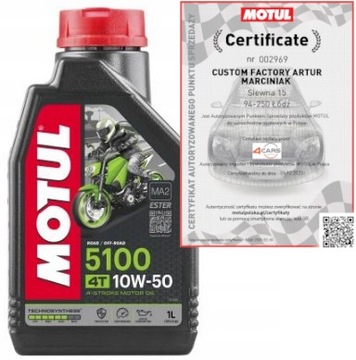 MOTUL 5100 4T 10W50 JASO MA2 ESTER 1L PÓŁSYNTETYK