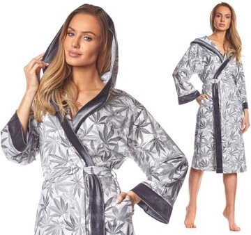 DŁUGI BAWEŁNIANY SZLAFROK DAMSKI KAPTUR PODOMKA M