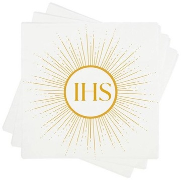 SERWETKI PAPIEROWE BIAŁO ZŁOTE PIERWSZA KOMUNIA ŚWIĘTA IHS 20 SZT