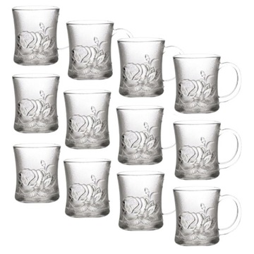 SZKLANKI KUBKI DO HERBATY KAWY 250ML KOMPLET 12SZT Z UCHEM