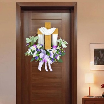 Пасхальный венок Счастливый пасхальный венок Крест на входную дверь