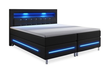 Łóżko Kontynentalne Ekoskóra Tkanina LED USB Materac 140 160 180
