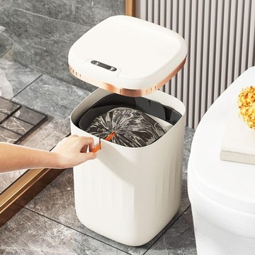 Inteligentny, indukcyjny kosz na śmieci, wodoodporny, przenośny z pokrywką, 20 l, mlecznobiały