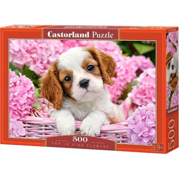 Puzzle 500 el. Pies w różowych kwiatach Castor