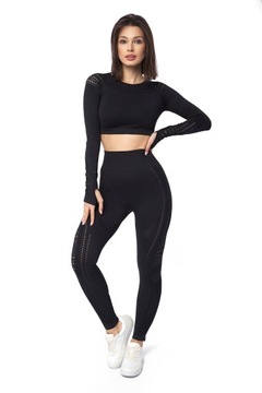 ZESTAW SPORTOWY CROP TOP + LEGGINSY CZARNY M