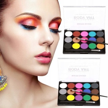 НАБОР КРАСОК ДЛЯ КРАСКИ ДЛЯ ЛИЦА ТЕЛО 15 ЦВЕТОВ + 2 КИСТОЧКИ