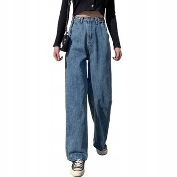 Jeansy casual szerokie wysoki stan spodnie,XL