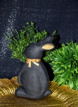 СВЕЧА ПАСХАЛЬНЫЙ ЗАЯЦ 19СМ ВЕЛЮР ЧЕРНЫЙ + ЗОЛОТО