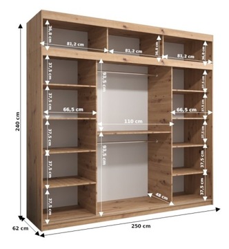 Шкаф-купе YORK 1 250 с удлинением по высоте 240