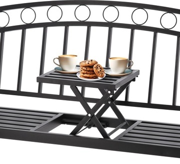 САДОВАЯ СКАМЬЯ НА ТЕРРАСЕ, ЧЕРНЫЙ МЕТАЛЛ, С РАСШИРЯЕМЫМ СТОЛОМ