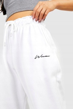 Boohoo dob klasyczne napis wiązanie haft dresowe spodnie białe L NG6