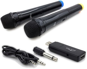 Zestaw KARAOKE 2x MIKROFON BEZPRZEWODOWY ESTRADOWY z nadajnikiem USB + JACK