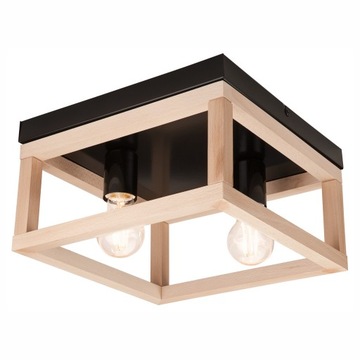 VILLY plafon drewniany 2 x E27 lampa sufitowa czarna / naturalny buk