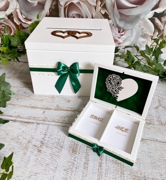 Коробочка для конвертов + обручальные кольца, золотые сердечки и кружево.